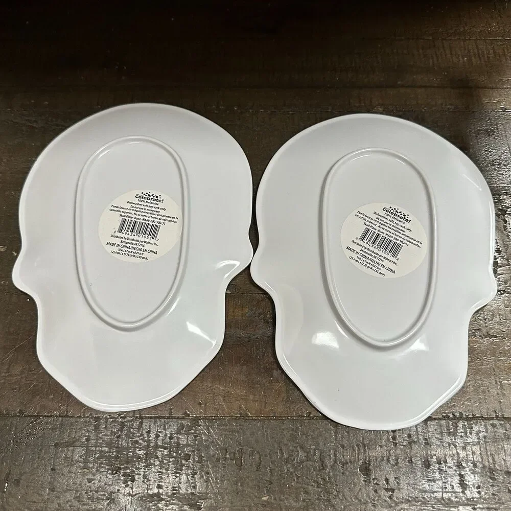 Set of 2 Skull Plates 9” Halloween Skeleton Tray – Melamine Party Decor Cute